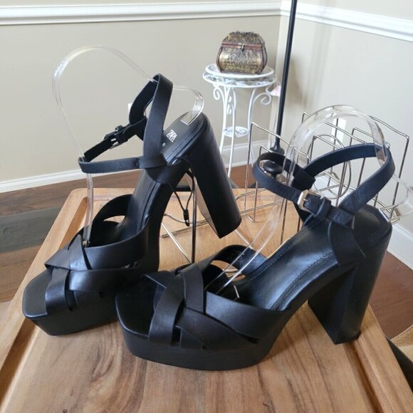 ZARA Black Leather High Heel  Crisscross Straps Platforms EU 40 - Picture 5 of 9